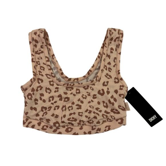 DKNY Women’s Leopard Print Bralette Top Small S Sleeveless Crop Lounge NWT - Picture 1 of 7